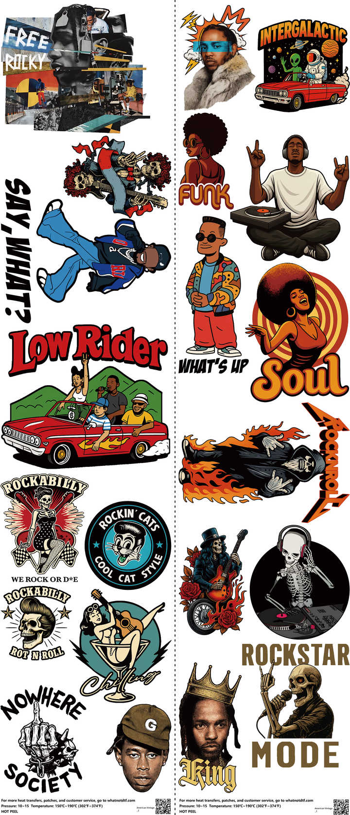 Streetwear Style mixed-style heat transfer design set on a 23.5 by 53 inch sheet