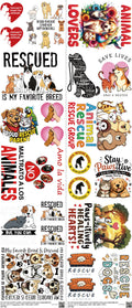 Animal Rescue mixed-style heat transfer design set on a 23.5 by 53 inch sheet