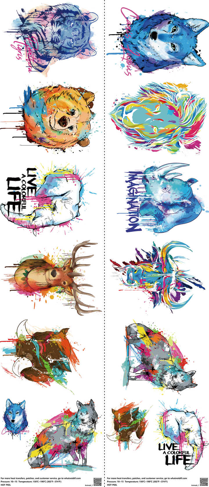 Animals mixed-style heat transfer design set on a 23.5 by 53 inch sheet