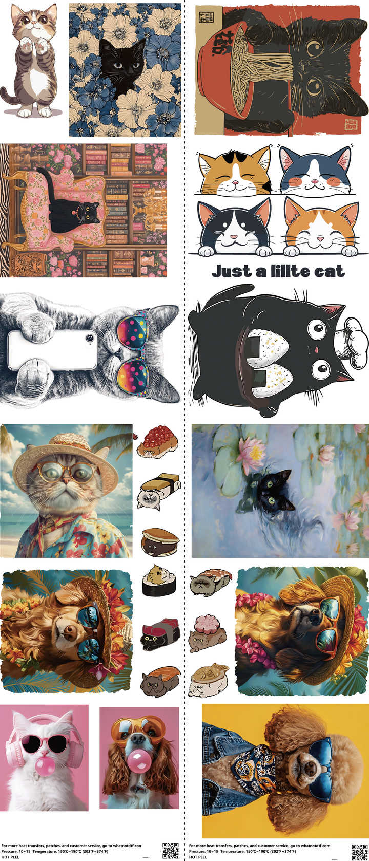 Animals mixed-style heat transfer design set on a 23.5 by 53 inch sheet