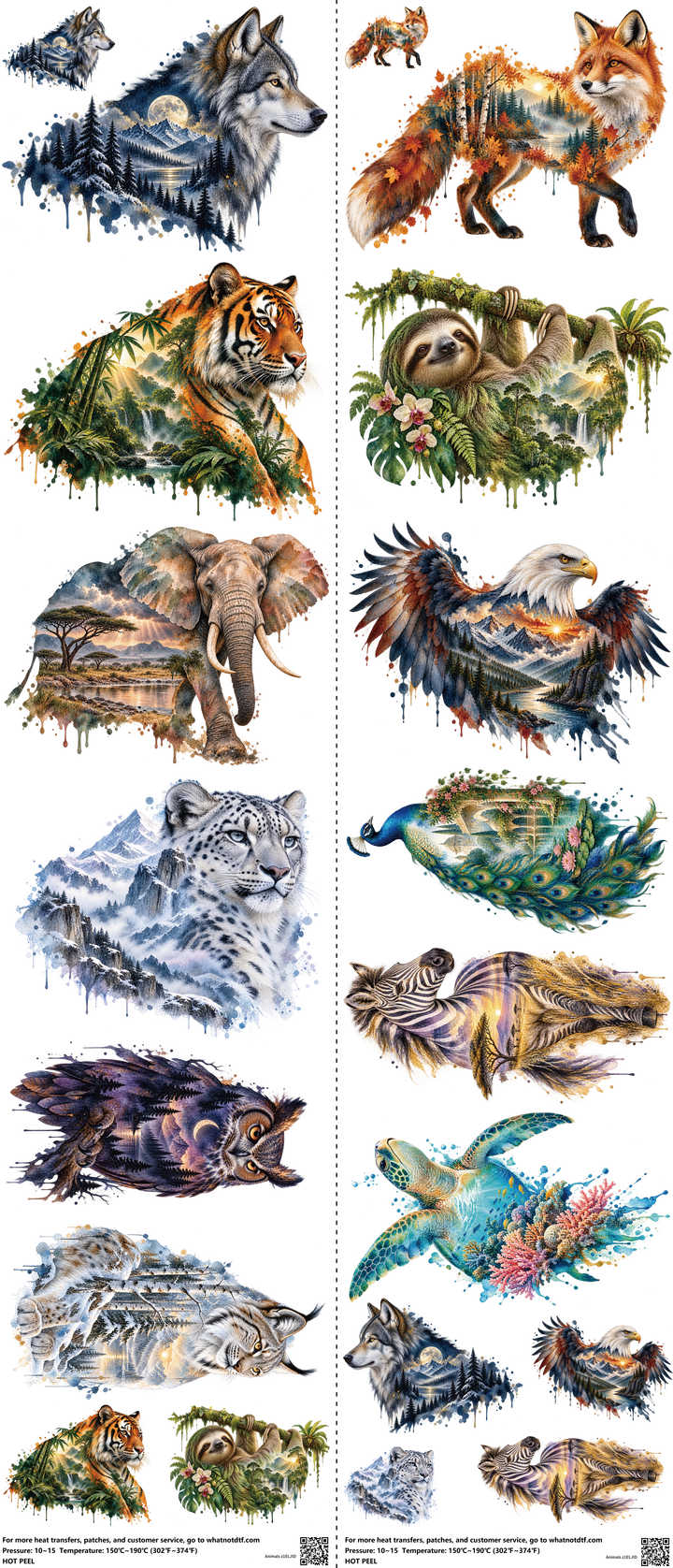 Animals Z1eljid mixed-style heat transfer design set on a 23.5 by 53 inch sheet