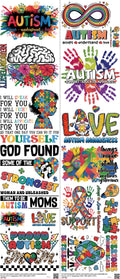 Autism mixed-style heat transfer design set on a 23.5 by 53 inch sheet