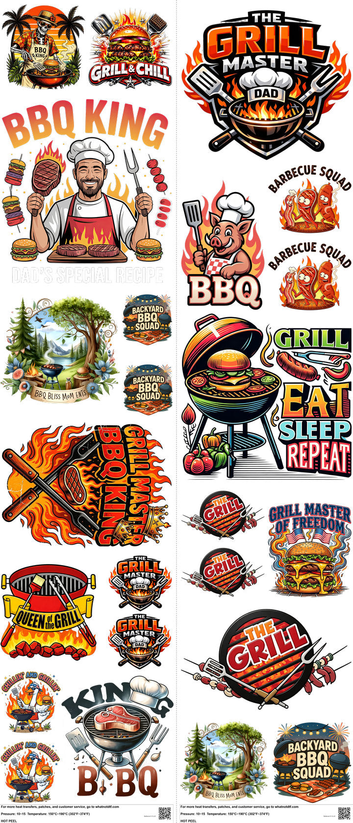 Barbecue H1 mixed-style heat transfer design set on a 23.5 by 53 inch sheet