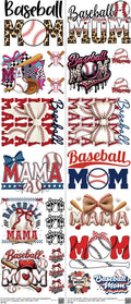 Baseball Mom mixed-style heat transfer design set on a 23.5 by 53 inch sheet