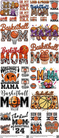 Basketball mixed-style heat transfer design set on a 23.5 by 53 inch sheet