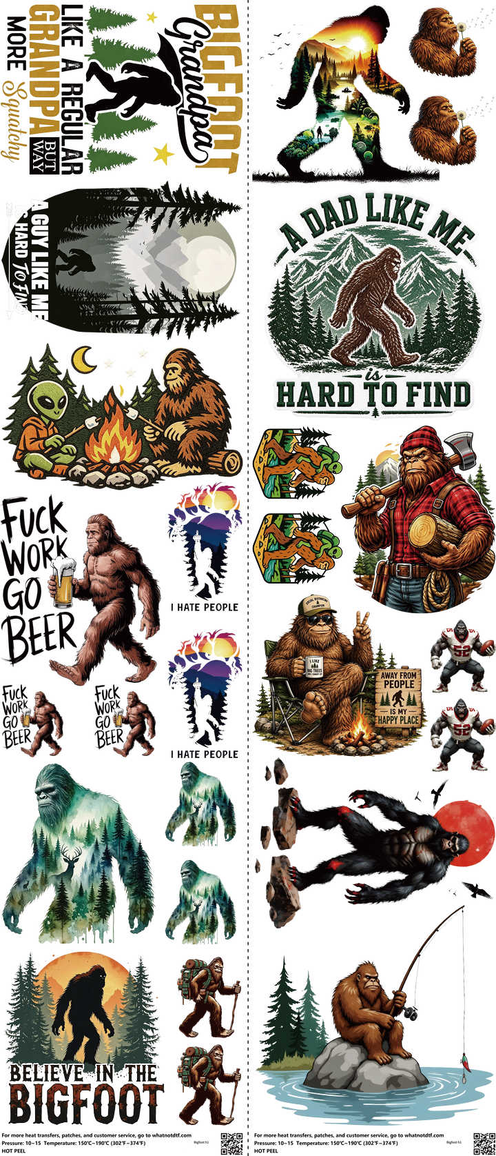 Bigfoot mixed-style heat transfer design set on a 23.5 by 53 inch sheet