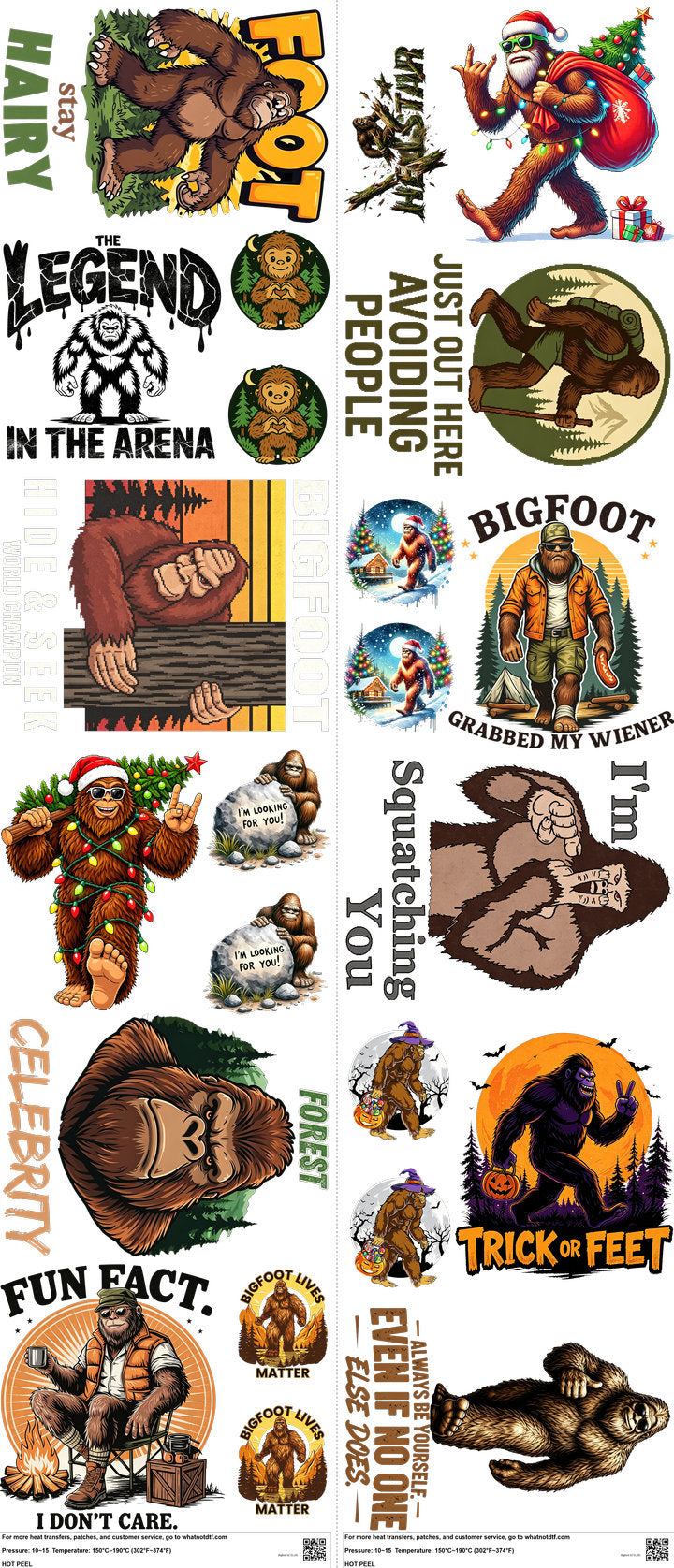 Bigfoot H2 mixed-style heat transfer design set on a 23.5 by 53 inch sheet