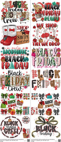 Black Friday mixed-style heat transfer design set on a 23.5 by 53 inch sheet