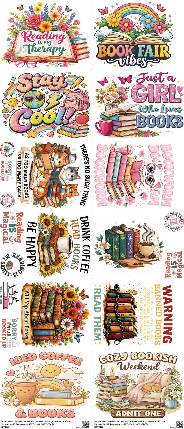 Books mixed-style heat transfer design set on a 23.5 by 53 inch sheet
