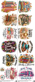 Books mixed-style heat transfer design set on a 23.5 by 53 inch sheet