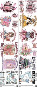 Books mixed-style heat transfer design set on a 23.5 by 53 inch sheet
