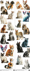 Cat mixed-style heat transfer design set on a 23.5 by 53 inch sheet