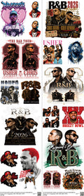 Music-Inspired Art mixed-style heat transfer design set on a 23.5 by 53 inch sheet