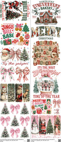 Christmas mixed-style heat transfer design set on a 23.5 by 53 inch sheet