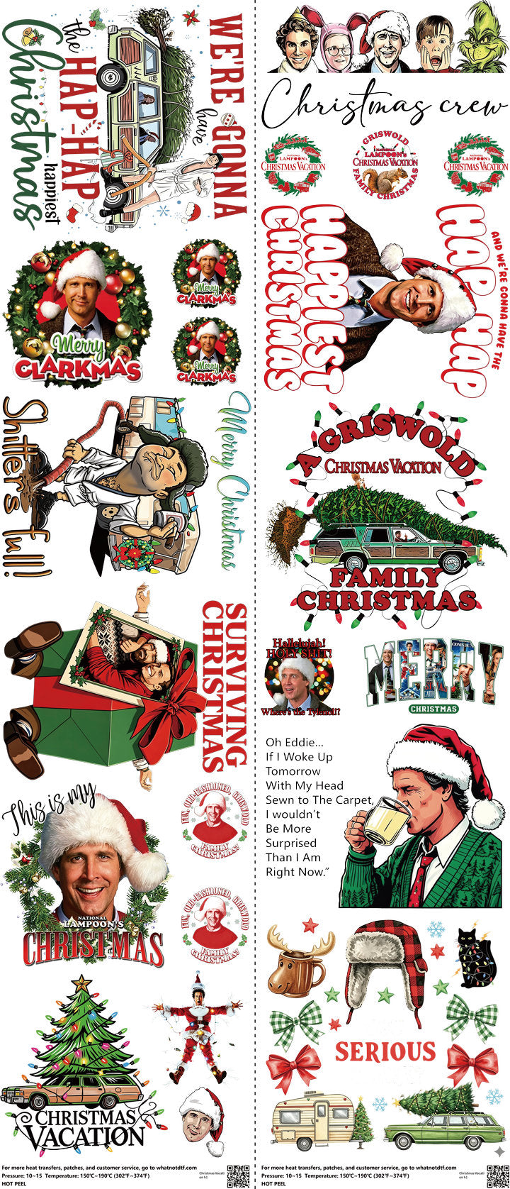 Christmas Vacation mixed-style heat transfer design set on a 23.5 by 53 inch sheet