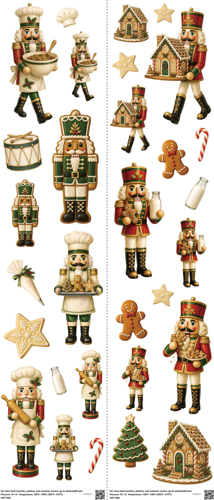 Christmas mixed-style heat transfer design set on a 23.5 by 53 inch sheet