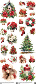 Christmas mixed-style heat transfer design set on a 23.5 by 53 inch sheet