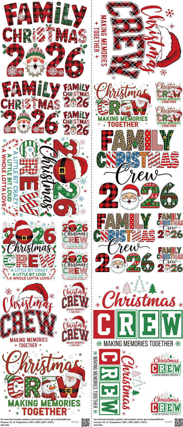 Christmas mixed-style heat transfer design set on a 23.5 by 53 inch sheet