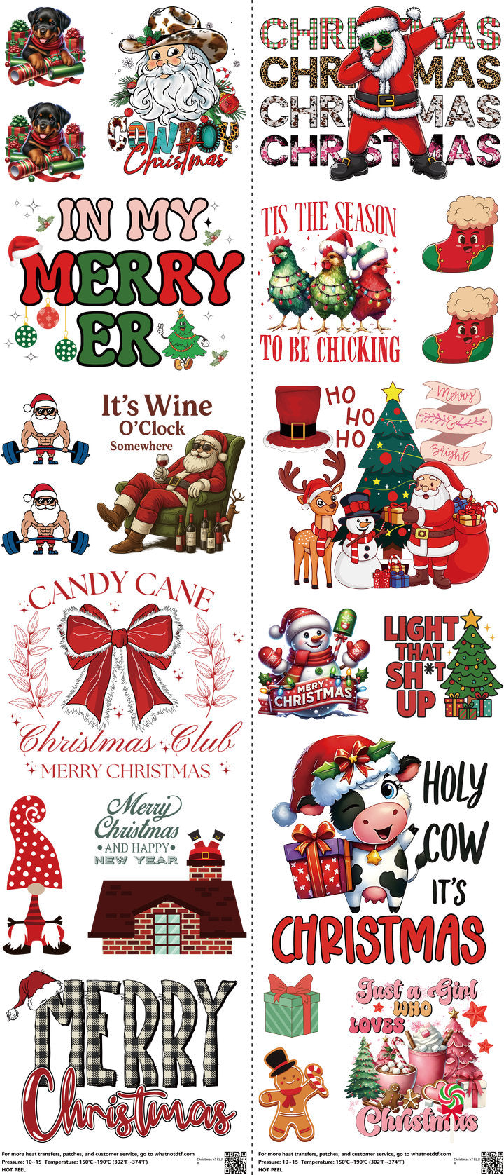 Christmas H7 mixed-style heat transfer design set on a 23.5 by 53 inch sheet