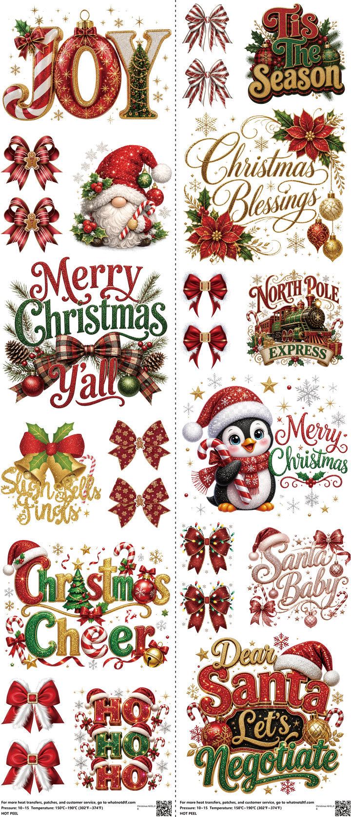 Christmas H8 mixed-style heat transfer design set on a 23.5 by 53 inch sheet