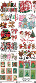 Christmas mixed-style heat transfer design set on a 23.5 by 53 inch sheet