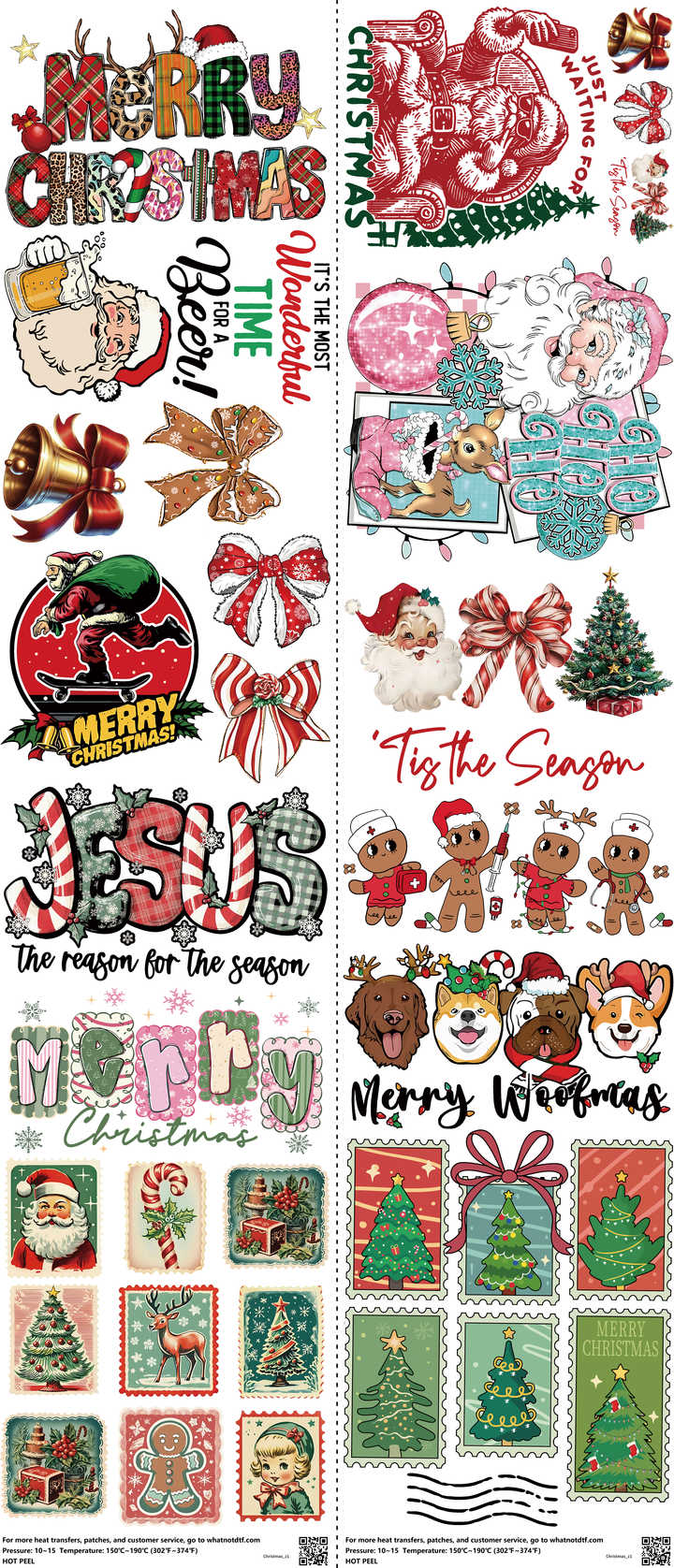 Christmas mixed-style heat transfer design set on a 23.5 by 53 inch sheet