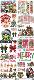 Christmas mixed-style heat transfer design set on a 23.5 by 53 inch sheet