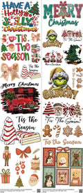 Christmas mixed-style heat transfer design set on a 23.5 by 53 inch sheet