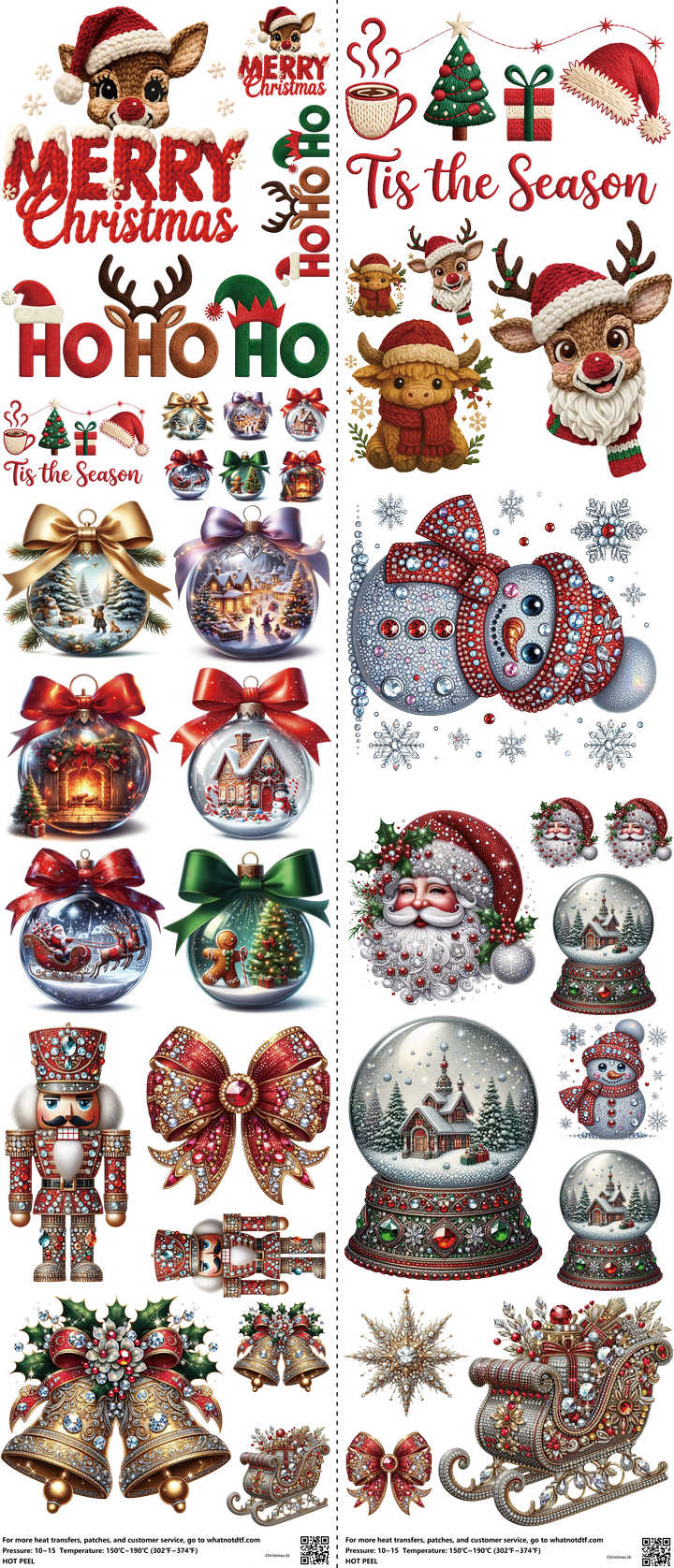 Christmas mixed-style heat transfer design set on a 23.5 by 53 inch sheet