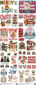 Christmas mixed-style heat transfer design set on a 23.5 by 53 inch sheet