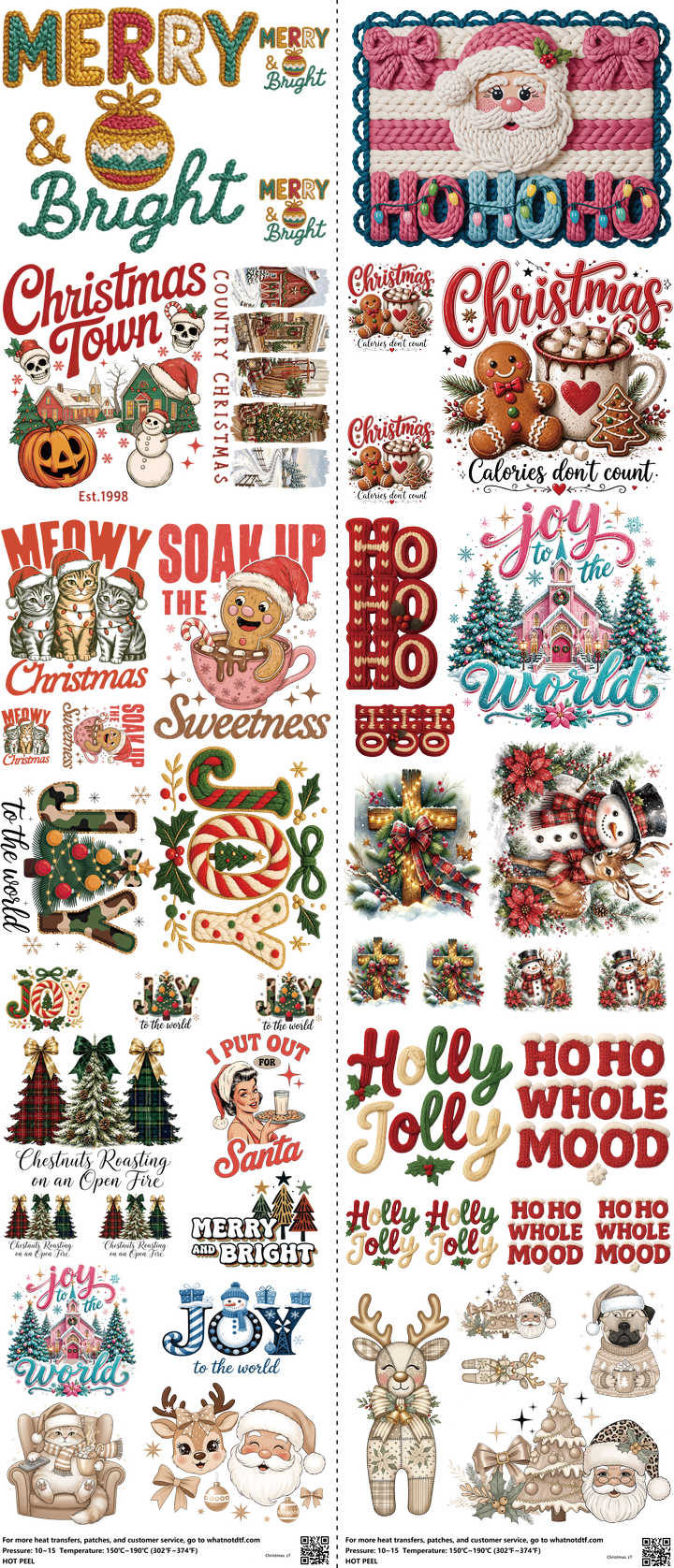 Christmas mixed-style heat transfer design set on a 23.5 by 53 inch sheet