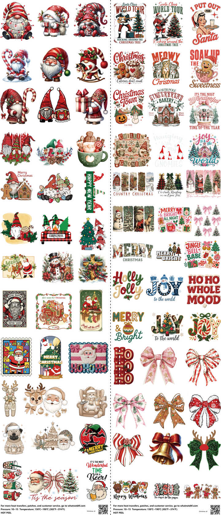 Christmas mixed-style heat transfer design set on a 23.5 by 53 inch sheet