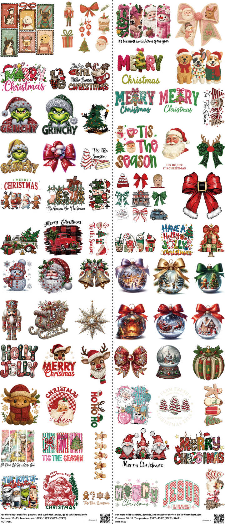 Christmas mixed-style heat transfer design set on a 23.5 by 53 inch sheet