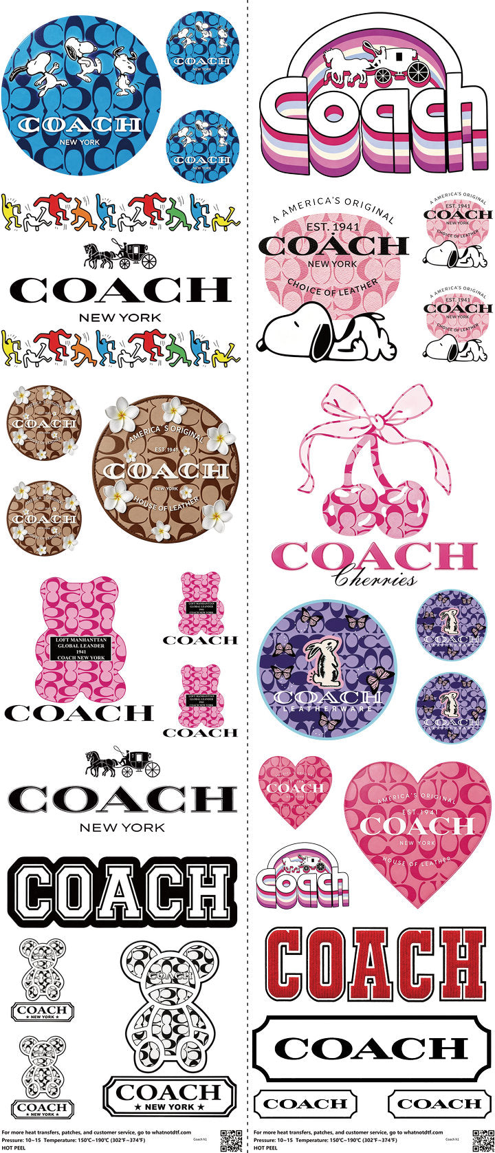 Coach mixed-style heat transfer design set on a 23.5 by 53 inch sheet