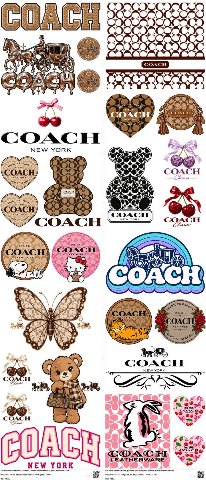 Coach H2 mixed-style heat transfer design set on a 23.5 by 53 inch sheet