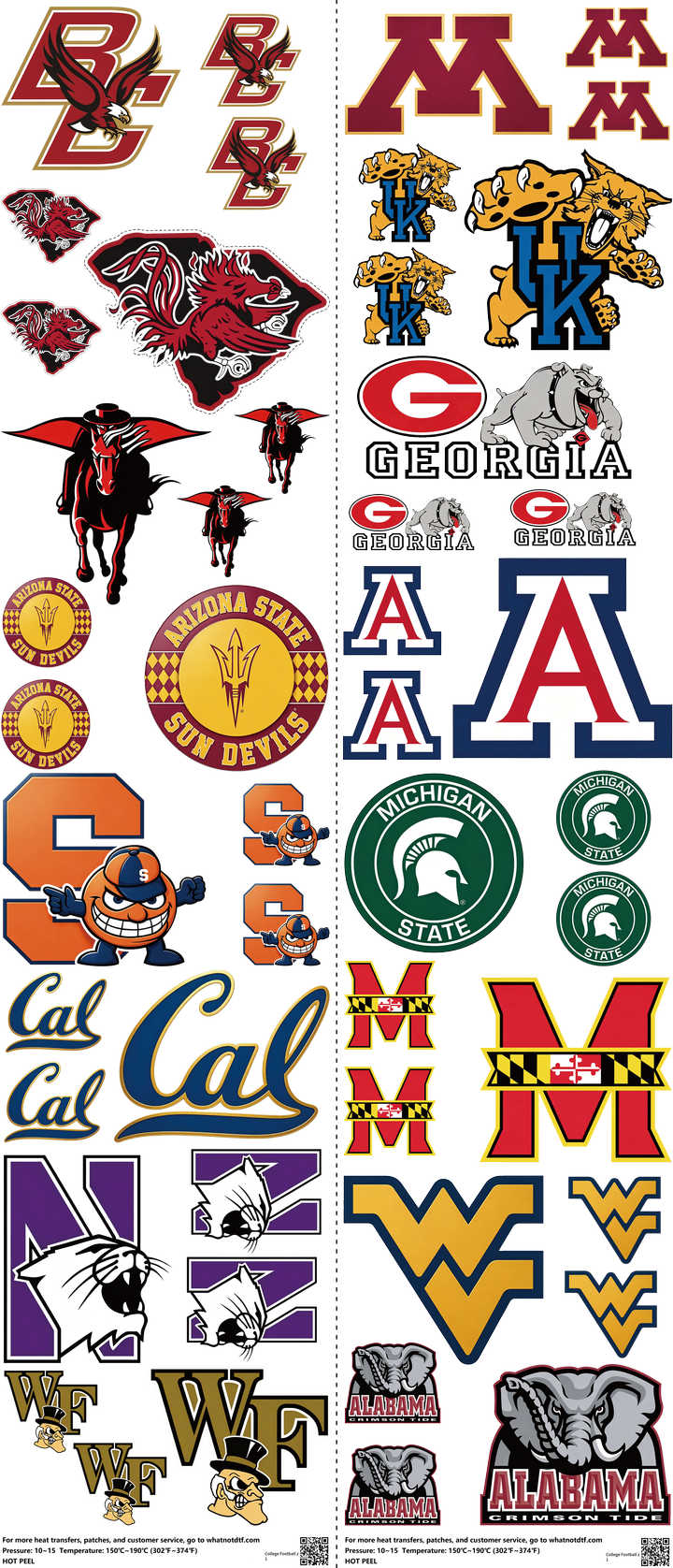 College Football mixed-style heat transfer design set on a 23.5 by 53 inch sheet