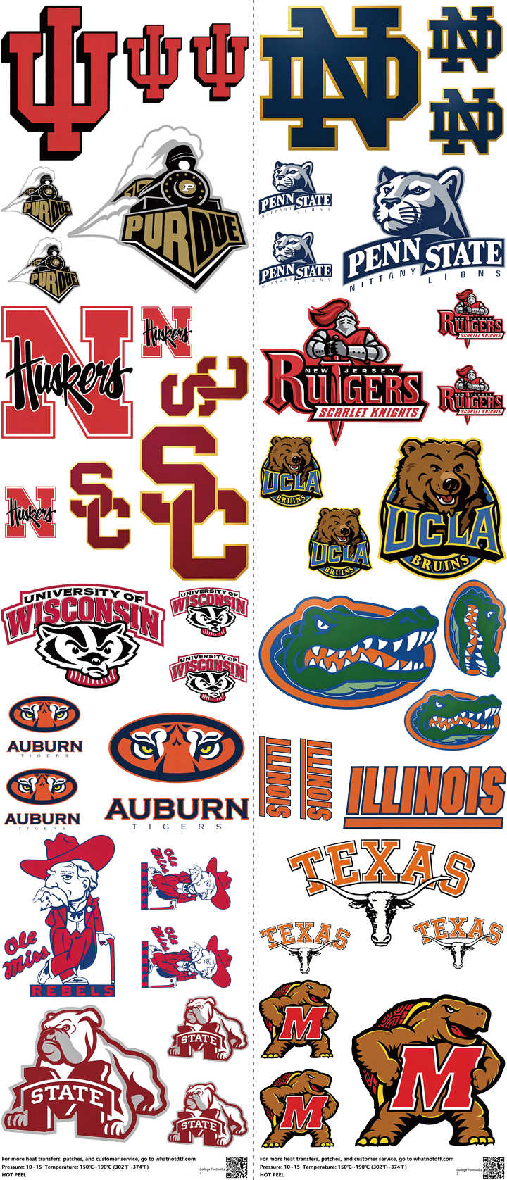 College Football mixed-style heat transfer design set on a 23.5 by 53 inch sheet