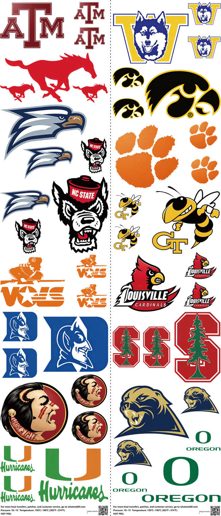 College Football mixed-style heat transfer design set on a 23.5 by 53 inch sheet