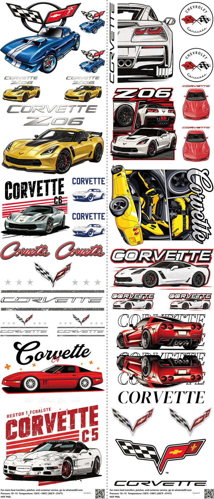 Automotive Style mixed-style heat transfer design set on a 23.5 by 53 inch sheet