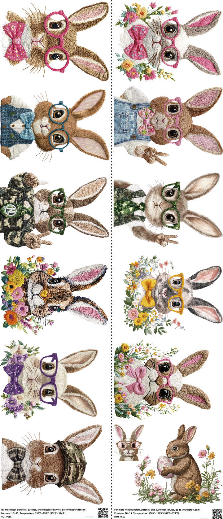 Crochet Bunny mixed-style heat transfer design set on a 23.5 by 53 inch sheet