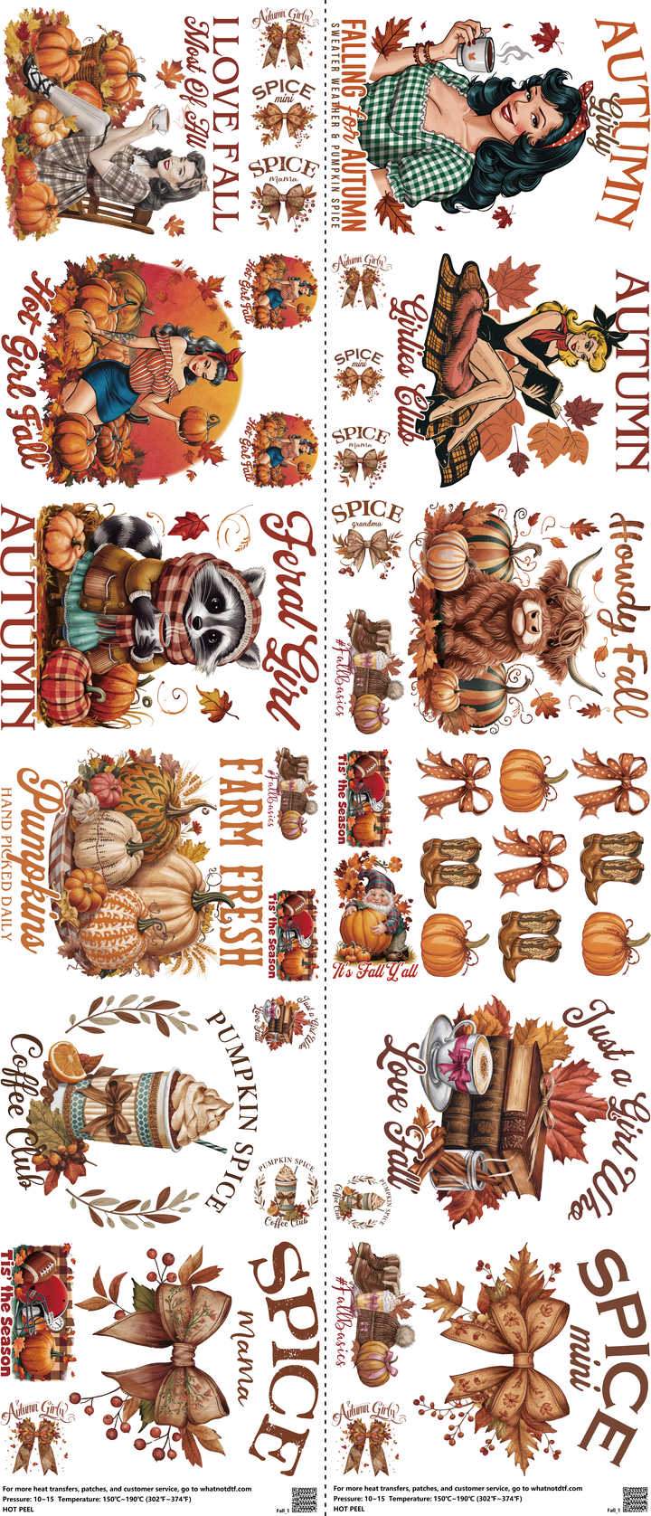 Fall mixed-style heat transfer design set on a 23.5 by 53 inch sheet