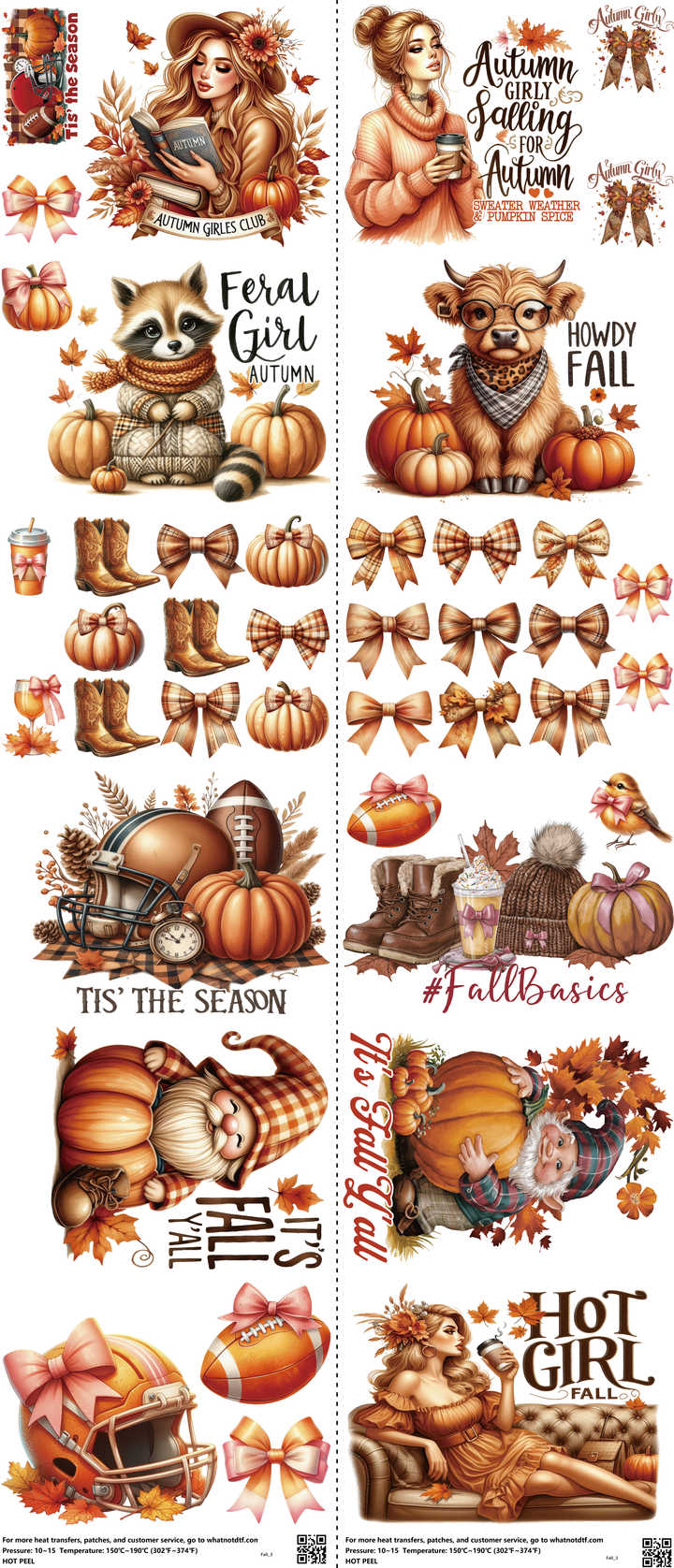 Fall mixed-style heat transfer design set on a 23.5 by 53 inch sheet