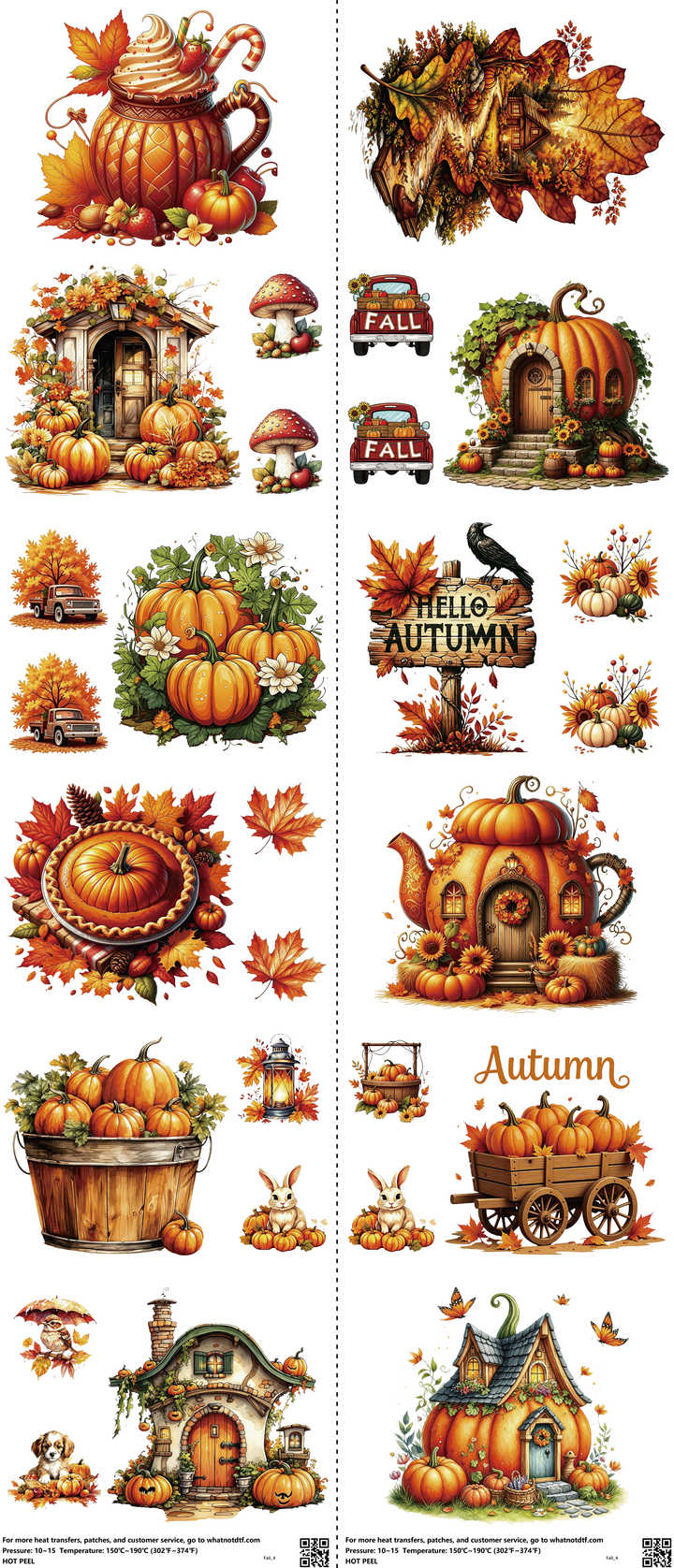 Fall mixed-style heat transfer design set on a 23.5 by 53 inch sheet