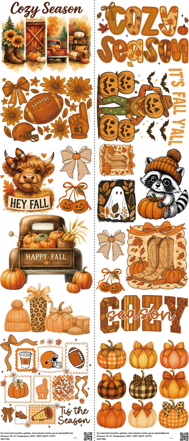 Fall mixed-style heat transfer design set on a 23.5 by 53 inch sheet