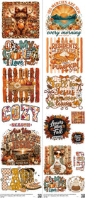 Fall mixed-style heat transfer design set on a 23.5 by 53 inch sheet
