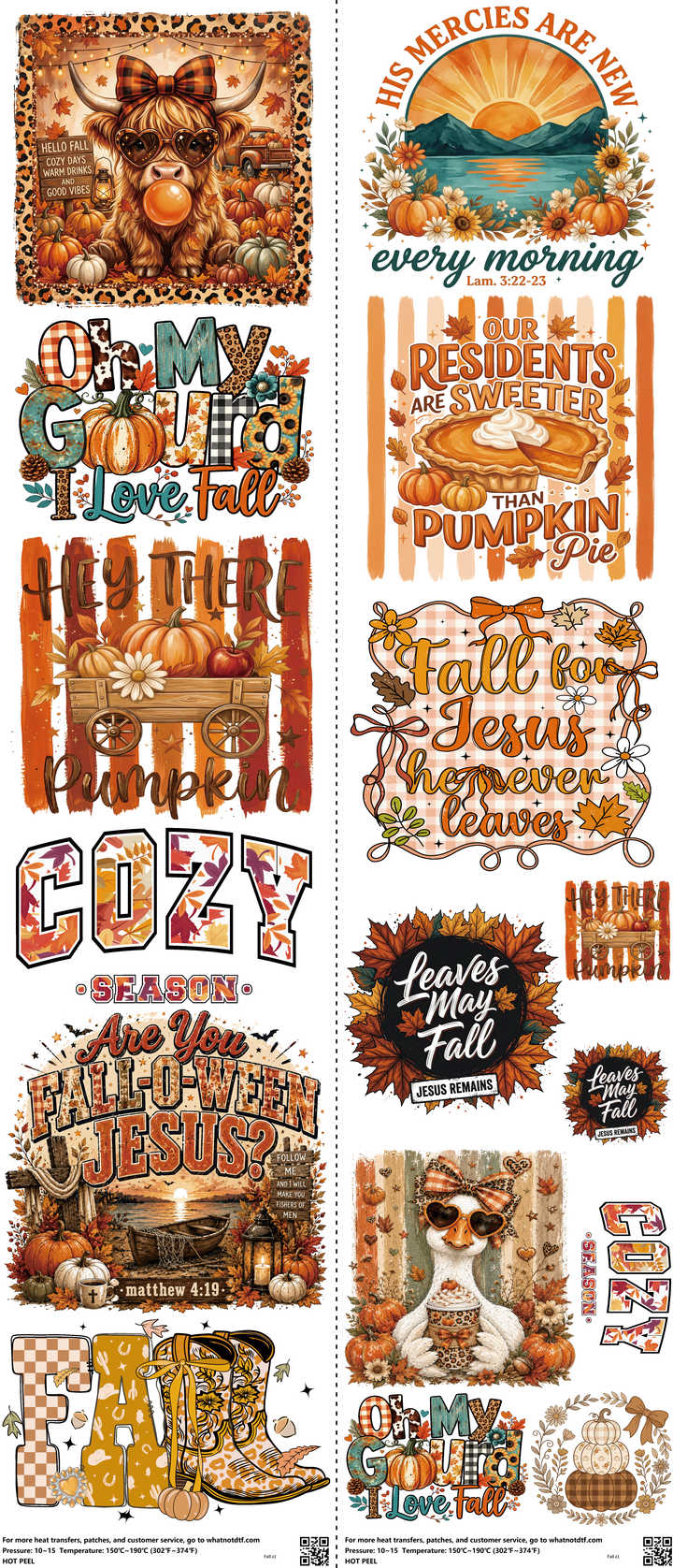 Fall mixed-style heat transfer design set on a 23.5 by 53 inch sheet