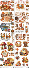 Fall mixed-style heat transfer design set on a 23.5 by 53 inch sheet