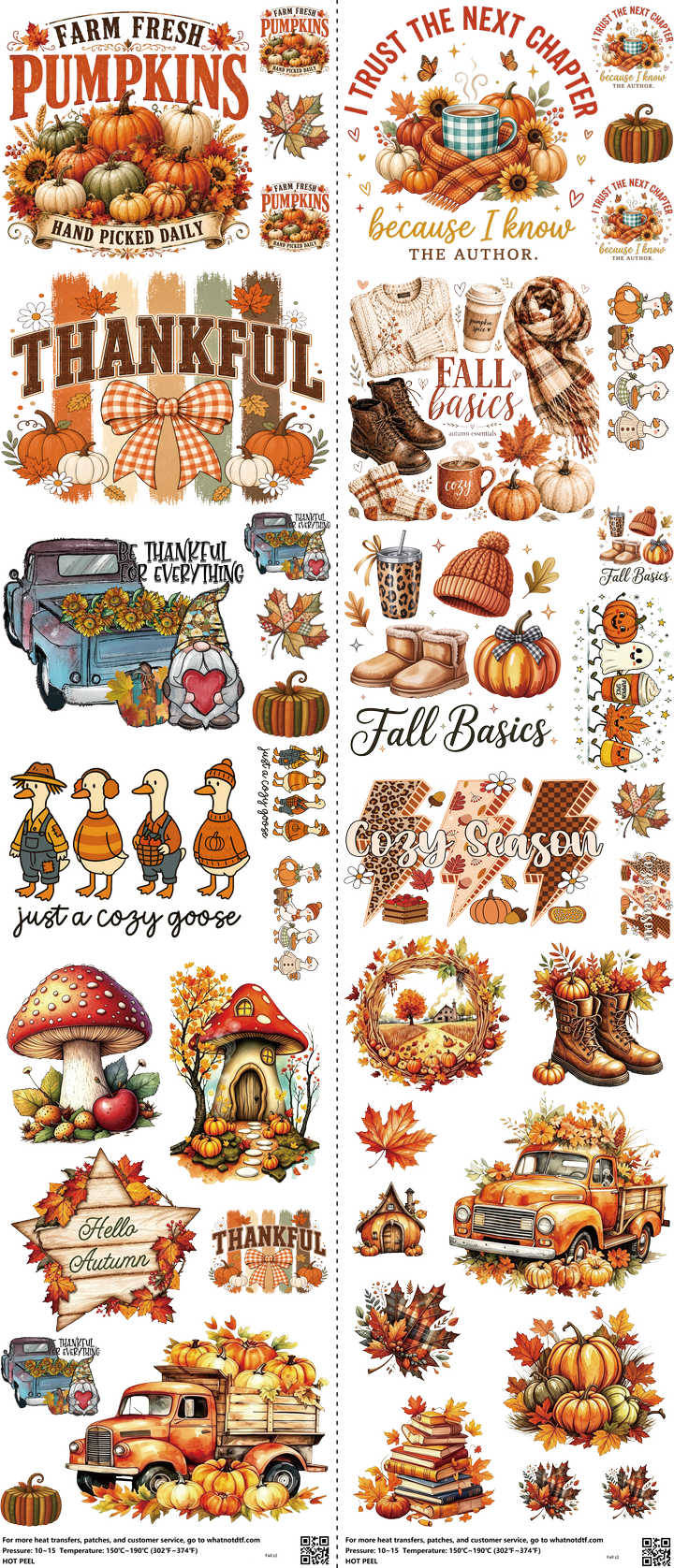 Fall mixed-style heat transfer design set on a 23.5 by 53 inch sheet