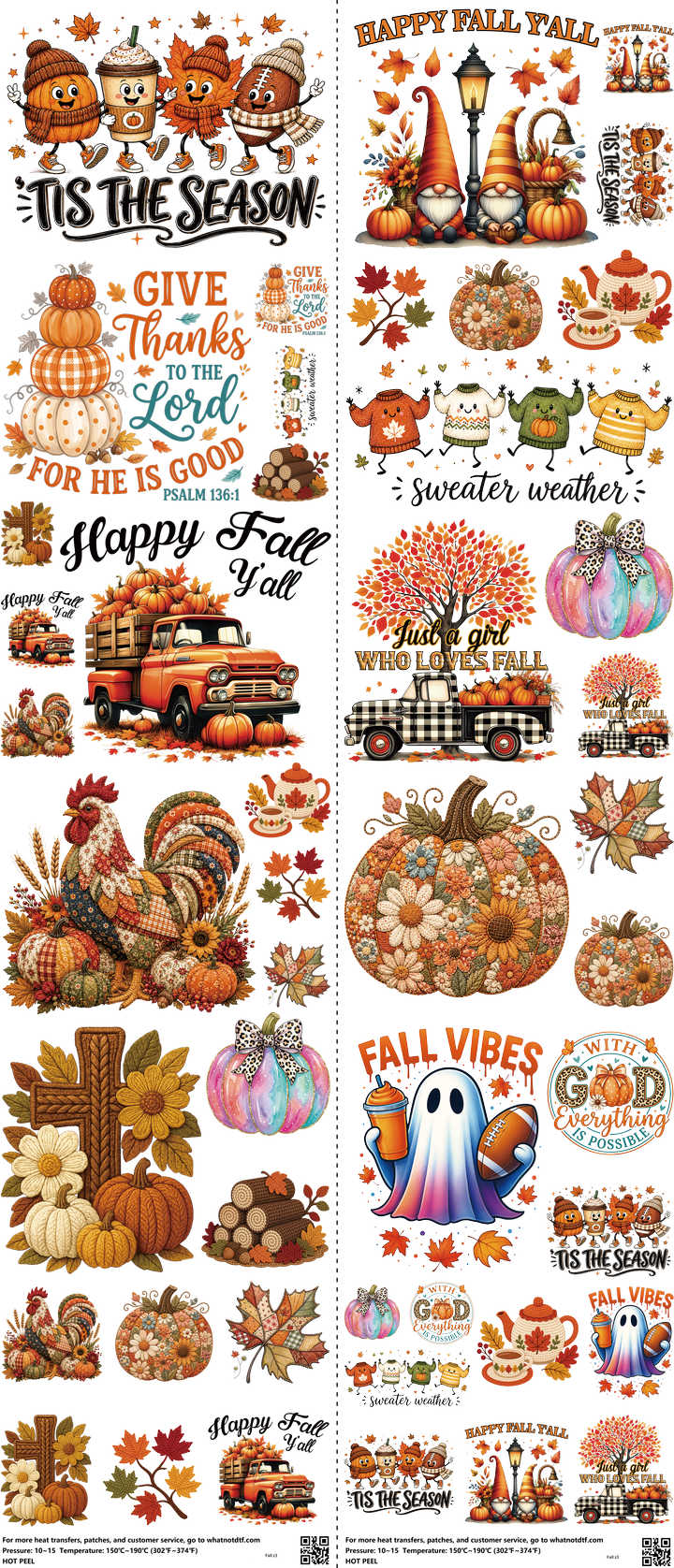 Fall mixed-style heat transfer design set on a 23.5 by 53 inch sheet