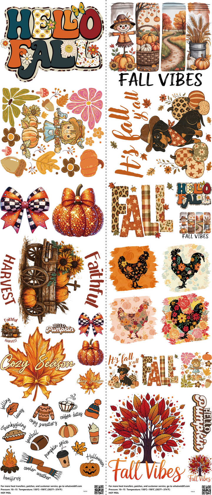 Fall mixed-style heat transfer design set on a 23.5 by 53 inch sheet